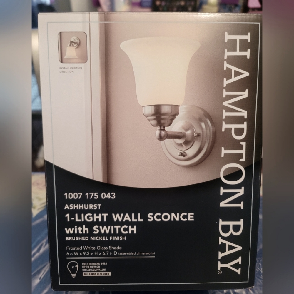 Hampton Bay Light Wall Sconce w/Switch Brushed Nickel Finish